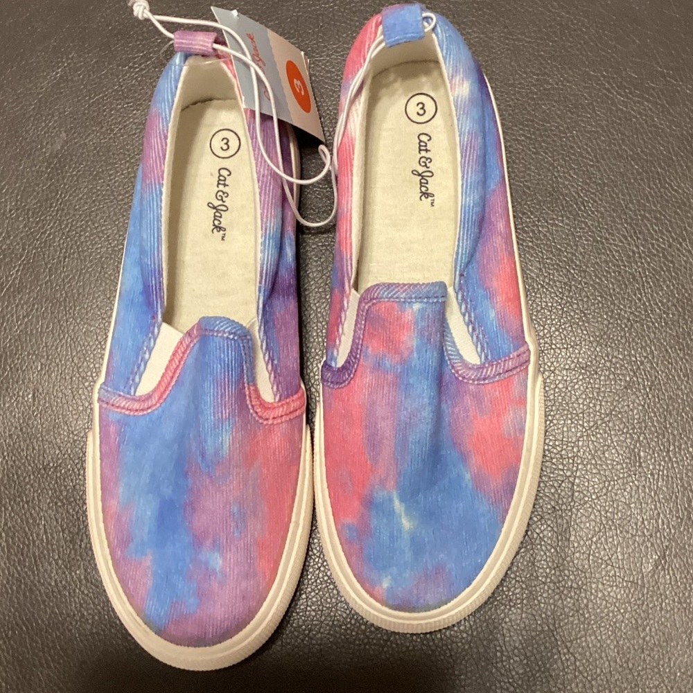 Cat & Jack Neva Kids Size 3 Multicolor Tie Dye Slip On Sneakers NWT